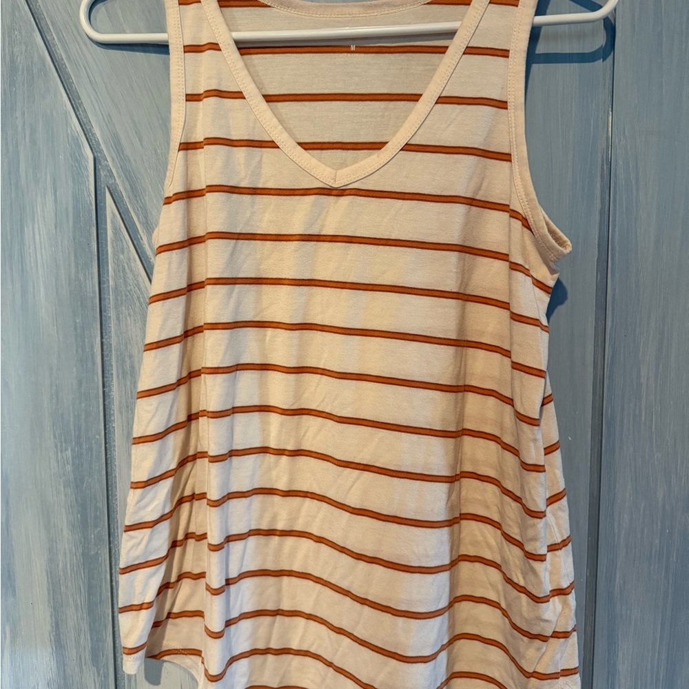 a.n.a White and Orange Striped Relaxed Fit Tank Top